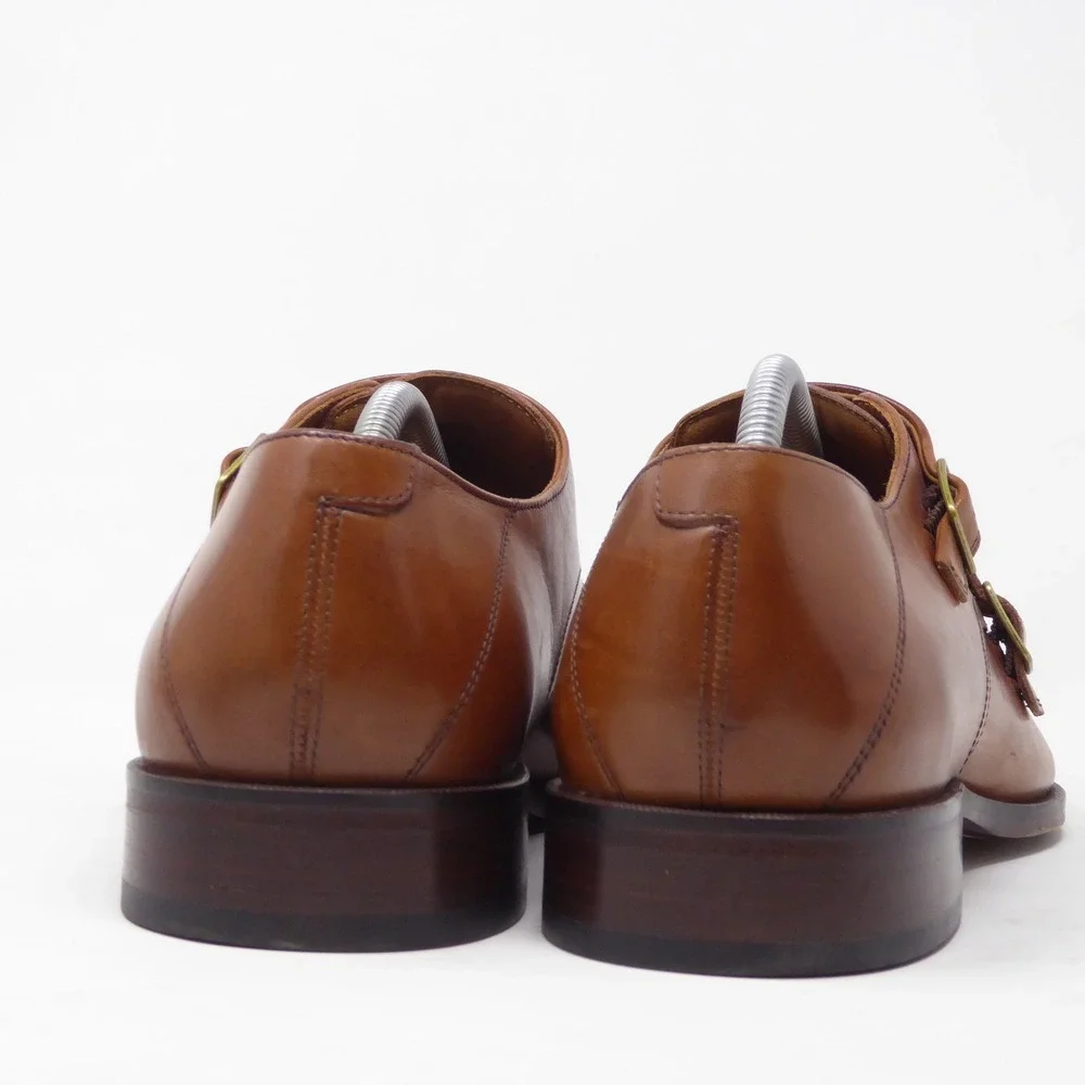 Johnston & Murphy Mens Double Monk Strap Shoes Tan Leather Cap Toe 10M